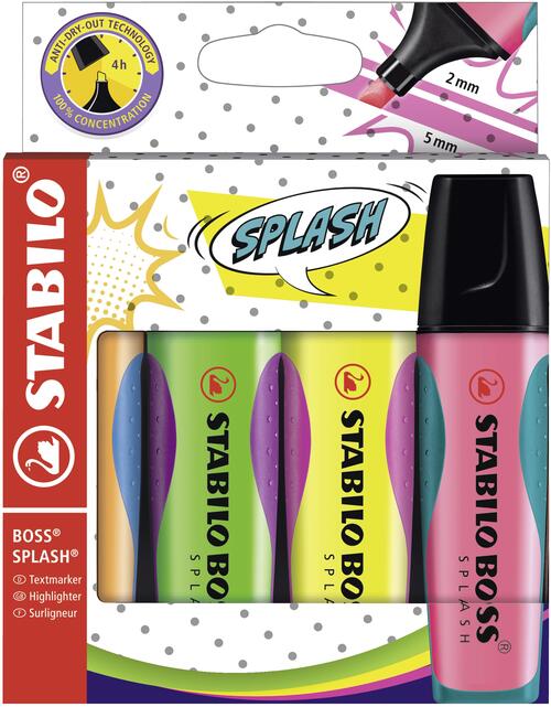 Evidenziatore Stabilo Boss Splash Astuccio 4 Colori Arancione Verde Giallo Rosa Libraccio It