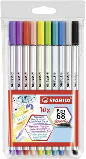 Astuccio Desk-Set da 20 Pennarello Premium con punta a pennello per linee spesse e sottili STABILO Pen 68 brush Colorparade con 19 colori assortiti